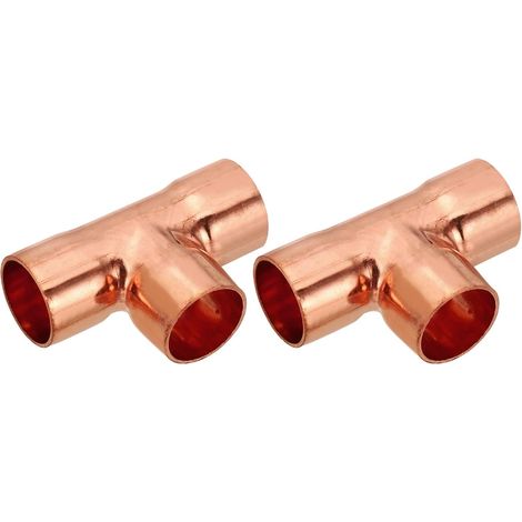 18mm ID 1mm Épais Raccord en Té en Cuivre, 2Pcs 99,9% Voies Cuivre Pure Raccord de Tuyau, Connecteur de Tube à Rayon Court avec Connexion Soudée à la Sueur (1/5)