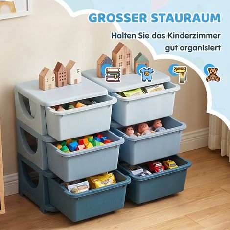 Boîte de rangement enfant 3 tiroirs bleue, meuble de bureau ou chambre (1/5)