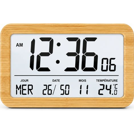 Horloge murale et à poser numérique LCD motif bois de bambou avec rétroéclairage h180h-light réf 8308 23,1 × 3,6 × 13,7 cm 350 g – Livraison gratuite