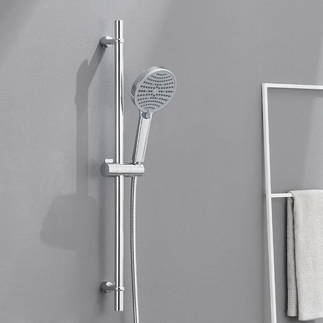 Ensemble Barre de Douche en Acier Inoxydable, Colonne de Douche de 70 cm avec Douchette avec 3 Modes D'eau et Flexible et Dupport, Ensemble de Douche avec Distance de Montage Réglable, Chrome (1/5)