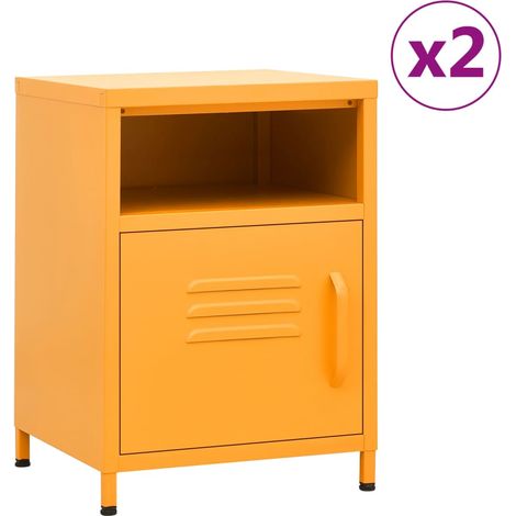 Juego de 2 mesitas de noche con compartimento con puerta 35 x 35 x 51 cm acero amarillo DEC035422