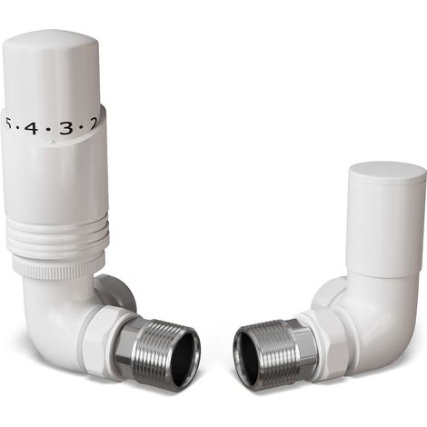 Talus Bold - White Thermostatic Radiator Valve & Lockshield Corner 10mm