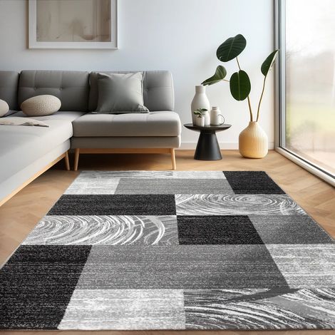 Tapis design moderne au motif dynamique et fluide, élégant et expressif, dimensions : 80 x 150 cm, coloris : Noir-2 (1/5)