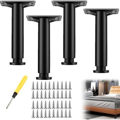 Pieds de Lit Réglable,22-42cm Pied de Meuble Salle de Bain Leg,Pieds de Meuble,Pieds de Meubles Réglables,pour Table Chaise Armoires Canapé Jambe,Noir,4 Pièces (1/5)