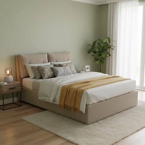 Dmora - Cama matrimonial Dkasiu, Cama contenedor con tapizado en ecopiel, 100% Made in Italy, Apertura frontal, con colchón Cm 160x200 incluido, Tórtola (1/5)