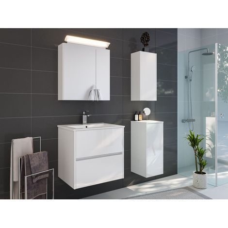 Badmöbelset Taifun 60cm 4tlg mit Spiegelschrank und 2x Badschrank weiß Hgl