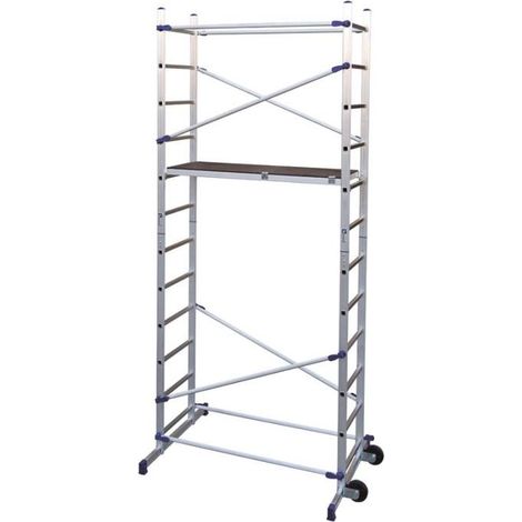 Facal – Échafaudage domestique 4.36m – Hauteur de travail max 6.36m – Plateau antidérapant alu/bois – Montage rapide sans visserie