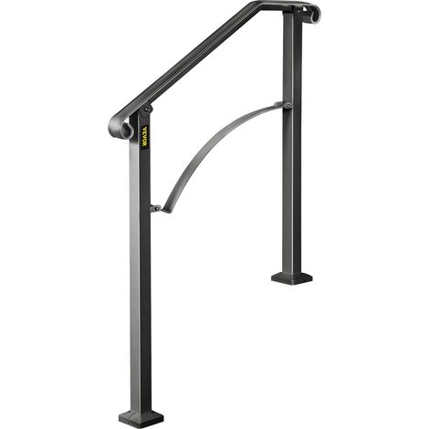 Rambarde d'escalier extérieur en fer forgé pour 2-3 marches, rampe flexible noire style transitionnel pour béton ou bois (1/5)