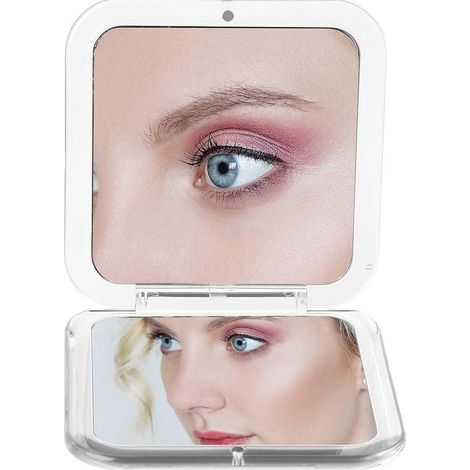 Mini miroir de maquillage pliable – Miroir grossissant 15X portable – Compact pour maquillage et soins – Blanc (1/5)