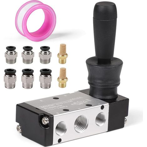 CYRILL – Valvola manuale pneumatica a 2 posizioni e 5 vie da 1/4", elettrovalvola pneumatica con silenziatore e connettore 6MM 8MM, valvola a leva pneumatica push-pull ad aria compressa azionata manua (1/5)