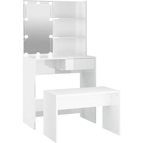 Maison Exclusive - Ensemble de coiffeuse avec LED Blanc brillant Bois d'ingénierie