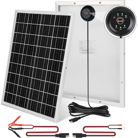 25W Panneau Solaire 18V Kit Chargeur Solaire 25W 18V Mono Set: 25W Panneaux Solaires Intégrant Régulateur de Charge PWM+2 Paires de SAE Câble,Charge PV Kit pour Batteries GEL, AGM, LiFePO₄ 12V (1/5)