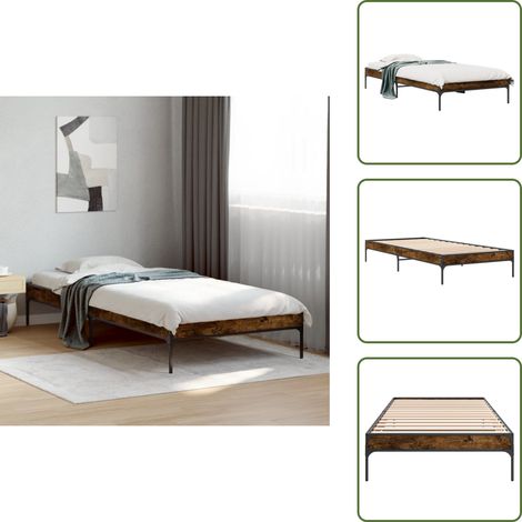 Bettgestell Räuchereiche 100x200 cm Holzwerkstoff und Metall - Holzbettfassungen - Doppelbett Gestell - Bettrahmen - Bettgestell Buche - Massivholzbette (1/5)