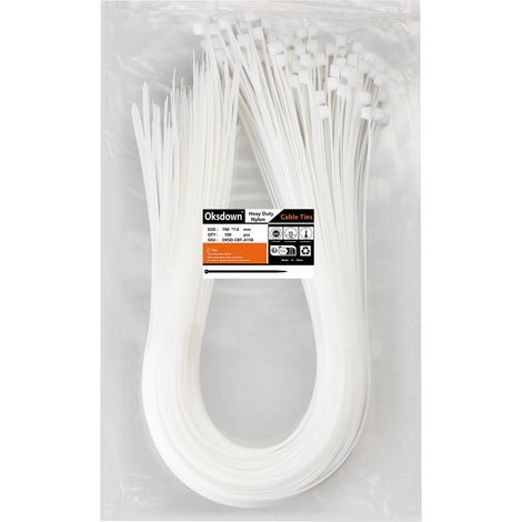 Lot de 100 Collier de Serrage, Nylon 760 mm x 7,6 mm, Blanc, Gestion Câbles, Bricolage Maison (1/5)