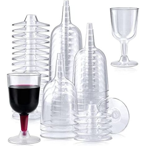 50 Verres à Vin en Plastique, 170ml Verres à Dégustation Transparents Réutilisables avec Pied, Gobelets pour Fête, Whisky, Champagne, Bière, Pudding, Mousse (12 x 6,5 cm) (1/5)