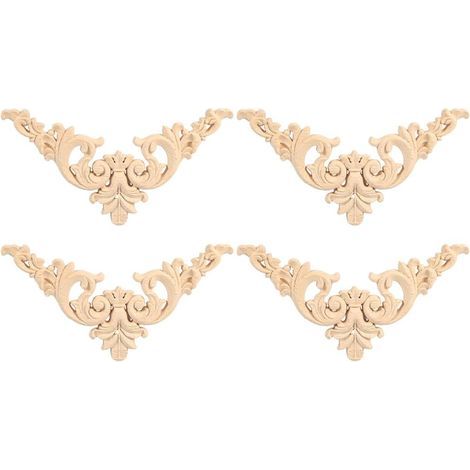 4PCS Applique en Bois sculpté de Style européen Vintage Non Peints pour la Décoration de l'Armoire Meubles Fenêtre Miroir Ornement à la Main de Porte à la Maison (12 12) (1/5)