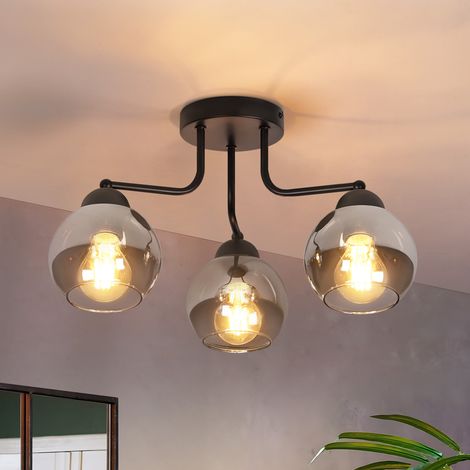 GBLY Deckenleuchte Glas Deckenlampe Schwarz: Vintage Küchenlampe Decke 3 flammig Industrial Flurlampe E27 Fassung Kugel Deckenbeleuchtung rund für Wohnzimmer Schlafzimmer - Ohne Leuchtmittel