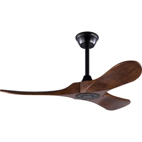 Ventilateur de plafond 42 pouces avec 3 pales en bois et design d’hélice, mémoire, télécommande, finition noyer, ventilateur moderne intérieur et extérieur pour terrasse, salon et chambre (1/5)