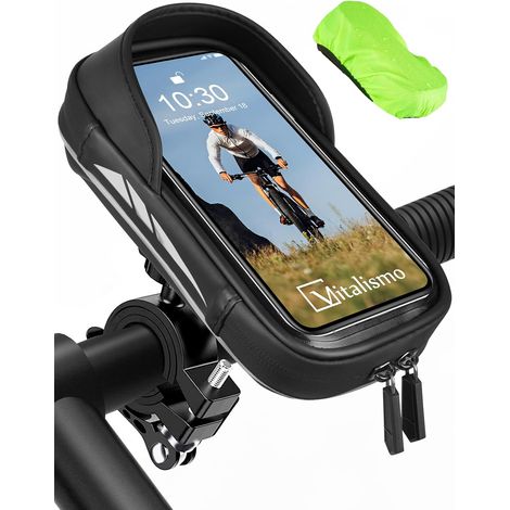 Support Téléphone Vélo Moto Étanche pour Smartphone sous 7 Pouces Sacoche de Guidon Vélo avec Housse de Pluie, Espace de Rangement, Rotation 360, Porte Téléphone Vélo VTT Cyclisme (1/5)