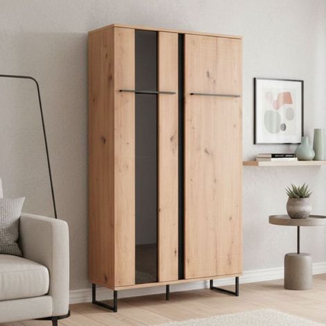 Vitrina Mentana, Mueble Expositor 6 Estantes, Puertas Batientes, 2 Hojas, 84.5x35x153.5h cm Marrón Roble Nudoso (1/5)