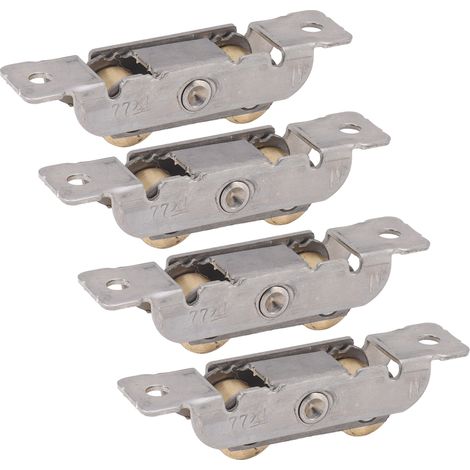 Ensemble de 4 roulettes pour porte-fenêtre coulissante, en acier inoxydable et cuivre, avec roulement à billes. Roue plate pour porte vitrée. (1/5)