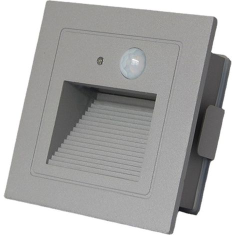 QAZQA Lot de 4 LED Spot Mural Encastré 3W Applique Murale Escalier Etape Lumière Lampe Détecteur de Mouvement Sol Encastré Lumière Escalier Lumière Hall Lampe 2800K Blanc Chaud-Cadre Blanc-gris Cha