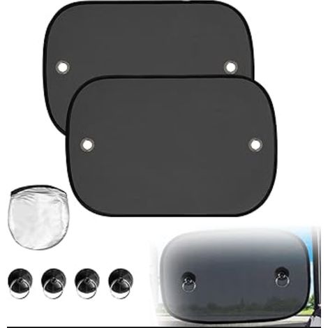 Pare-Soleil Voiture Enfant (50x30cm) – Protection UV pour Fenêtres Latérales, Anti-Chaleur pour Bébé, Tissu Respirant Noir avec Ventouses et Sac de Rangement (1/5)