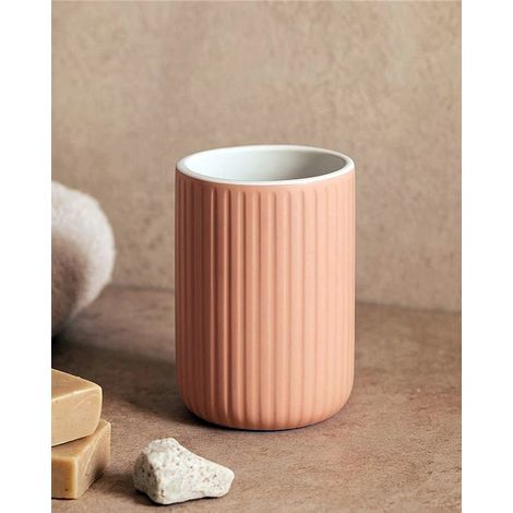 Exagonshop Portaspazzolini da appoggio in ceramica rosa color