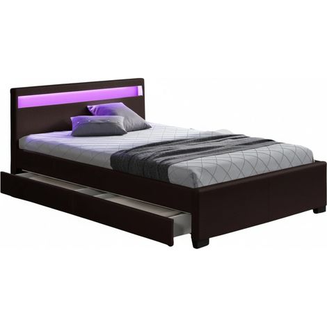 Lit adulte 160x200 cm noir avec tiroirs LED sommier inclus (1/5)
