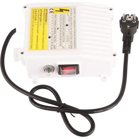 Boîtier de Commande de Pompe, Contrôleur de Pompe de Puits, Disjoncteur de Protection Thermique Intégré(1100W 1,5HP 60uf 25A Prise UE 220V)