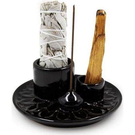 Porte-bâtonnets de Palo Santo, brûleur d'encens en céramique artisanale multifonctionnel pour bâtonnets d'encens Palo Santo, porte-sauge, bac récupérateur de cendres pour salle de méditation ou de yog (1/5)