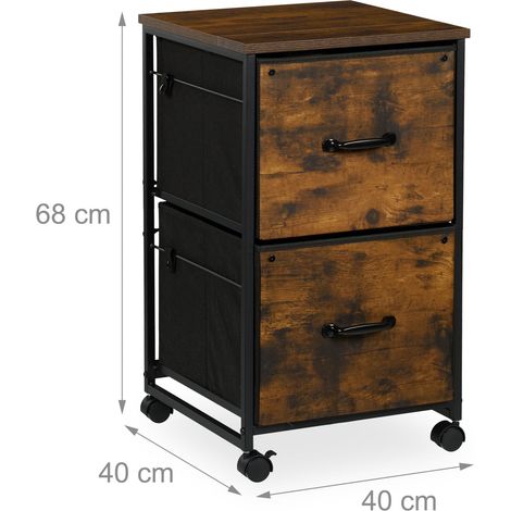 Caisson de bureau à roulettes design industriel pratique rangement 40 x 30 x 60 cm en métal noir (1/5)