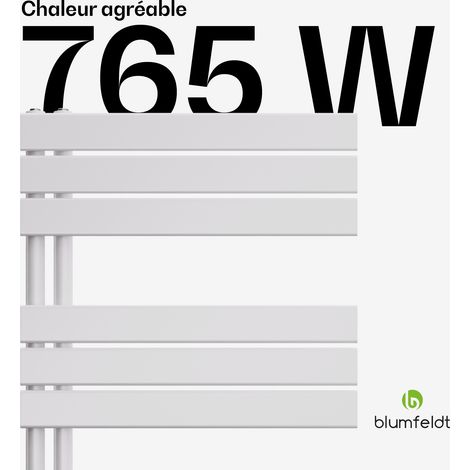 Blumfeldt Sèche Serviette Électrique - 765W Radiateur Mural en Acier, Design Moderne, Porte-Serviettes Intégré, Connecteur Latéral, Pour Salle de Bain & Bureau, 60x160 cm, Blanc (1/5)