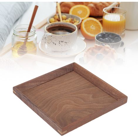 Schlichtes und elegantes Tablett aus schwarzem Walnussholz, multifunktionales Tee- oder Snacktablett, kleine quadratische Größe. (1/5)