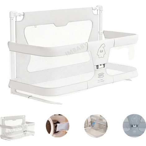 Barrière de lit, Système de verrouillage double sécurisé, Design pliable pour un rangement facile, Beige (1/2)