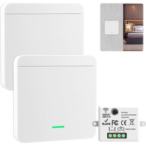 Wireless Switches, 1 Receiver 10A 230V, 433MHz RF Signal, 30m Range, For Lamps Up to 1500W (1/5)