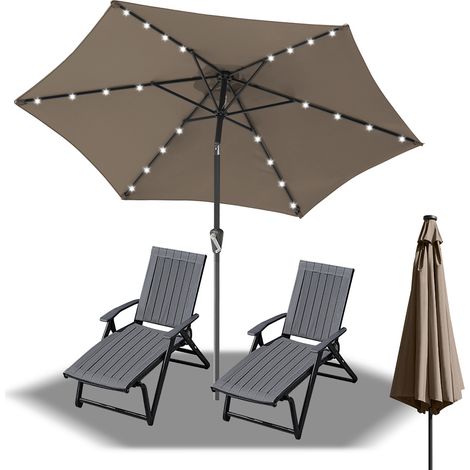 Randaco Parasol 2,7 m UV50+, inclinable, sombrilla de jardín y playa con iluminación LED solar, lona con revestimiento PA, topo (1/5)
