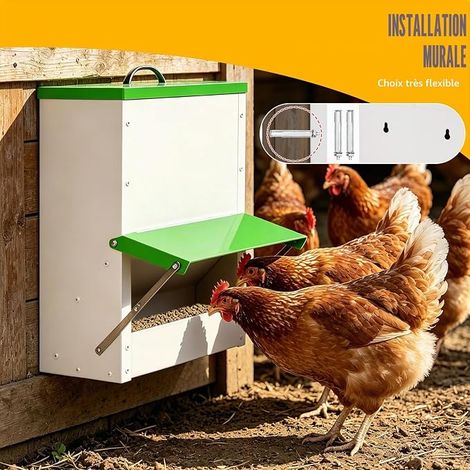 Chicken Feeder Metal Poultry Trough Dispenser Outdoor Use Handle Lid Green Hanging Bird Feeder Handle Lid Green Hanging (1/4)