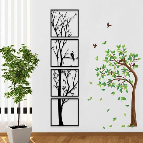 Décoration murale en arbre, ensemble de 4 pièces de décoration murale en métal, grande décoration murale en forme de branche pour la décoration de jardin, salon et maison (1/5)