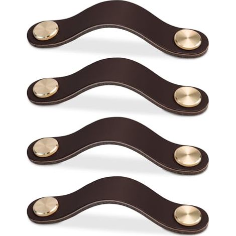 Quatre poignées de meubles en cuir, adaptées aux armoires, coiffeuses, cuisines et salles de bains (marron foncé, 96 mm). (1/3)