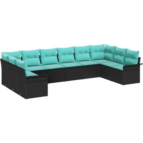 Gartensofa-set mit Speicher 10 pcs Schwarz Poly-Rattan vidaXL