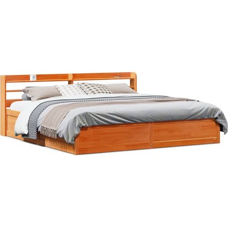 Bed Frame with Headboard Wax Brown 180x200 cm Super King Solid Wood Pine vidaXL (1/5)