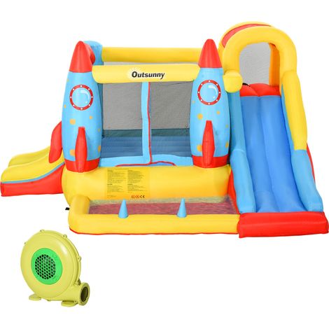 Château gonflable pour enfants de 3 ans et plus avec 2 toboggans, piscine et zone de saut, 330 x 265 x 185 cm, multicolore (1/5)