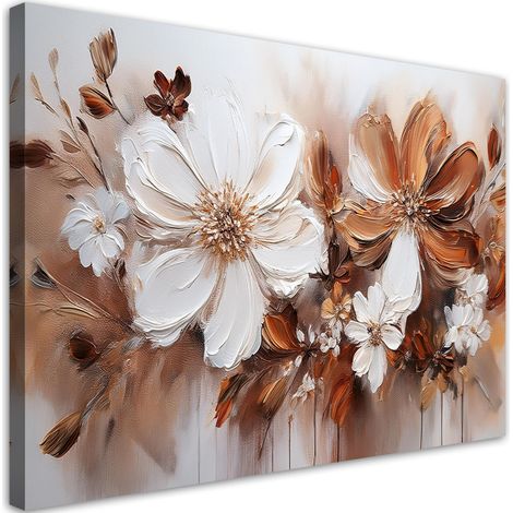 Quadro su tela, Marrone Fiori bianchi Natura - 100x70 (1/3)