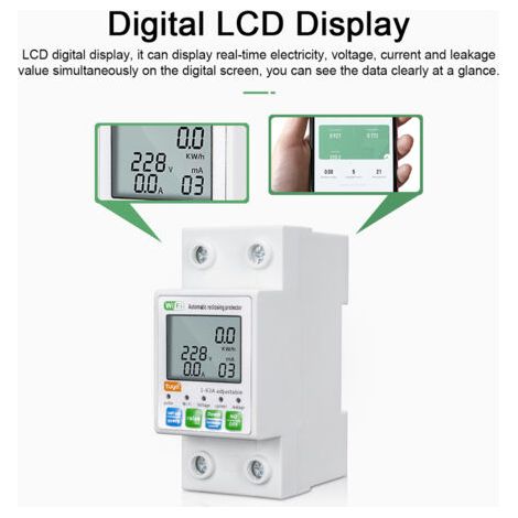 QORVA- Protection de réenclenchement automatique intelligente Tuya ZigBee, voltmètre de courant multifonctionnel, écran LCD, passerelles de contrôle d'application mobile nécessaires