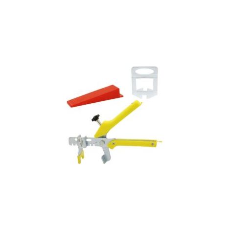 Fliesenverlegesystem – 300 Fliesenabstandshalter (2 mm), 100 Fliesenkeile und 1 Hebelzange für Bodenfliesen, Rot – Crezuo (1/4)