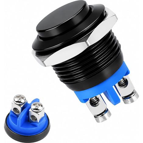 Interrupteur À Bouton-Poussoir Momentané 12V Étanche 16mm Noir Métal, 1A 220V IP20 Antirouille, Fixation À Vis Sans Soudure, Pour Voiture Moto Bateau Bricolage Électronique (1/5)