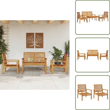 4-tlg. Garten-Lounge-Set Massivholz Akazie - Gartenmöbel - Loungemöbel - Esszimmergarnituren - Holz Gartenmöbel - Akazienholzmöbel