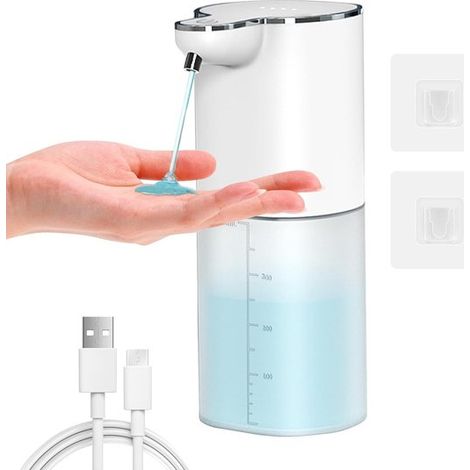 Automatischer Seifenspender zur Wandmontage 400 ml Flüssigseife USB-C-aufladbar Elektrischer Sensor mit 4 einstellbaren Stufen Wasserdicht IPX5 1 Weiß (1/5)