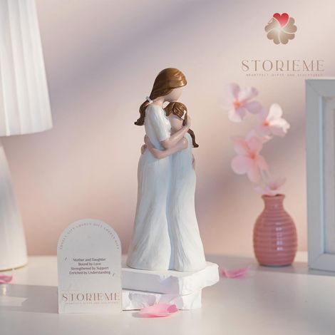 Figurine Mère Fille - Statue Résine Blanche Crème - Décoration Bureau Étagère Chambre - 7 Pouces - Cadeau pour Maman ou Fille - 1 Pièce (1/5)